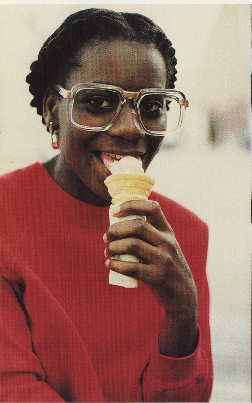 Clear Cazal 616s an ice cream cone and a smile. Photo by Jamel Shabazz. - Cazal-Girl-Ice-Cream-Jamel-Shabazz